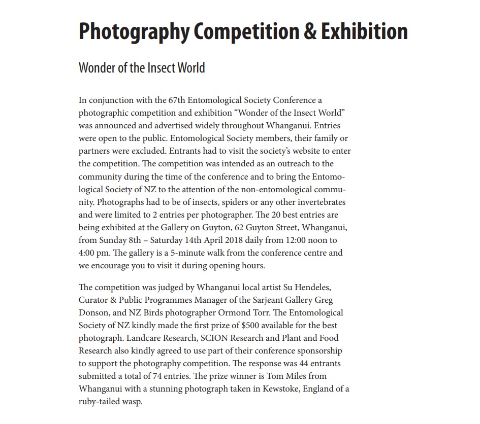 2018 Entomological Society of New Zealand - Photography Competition and Exhibition